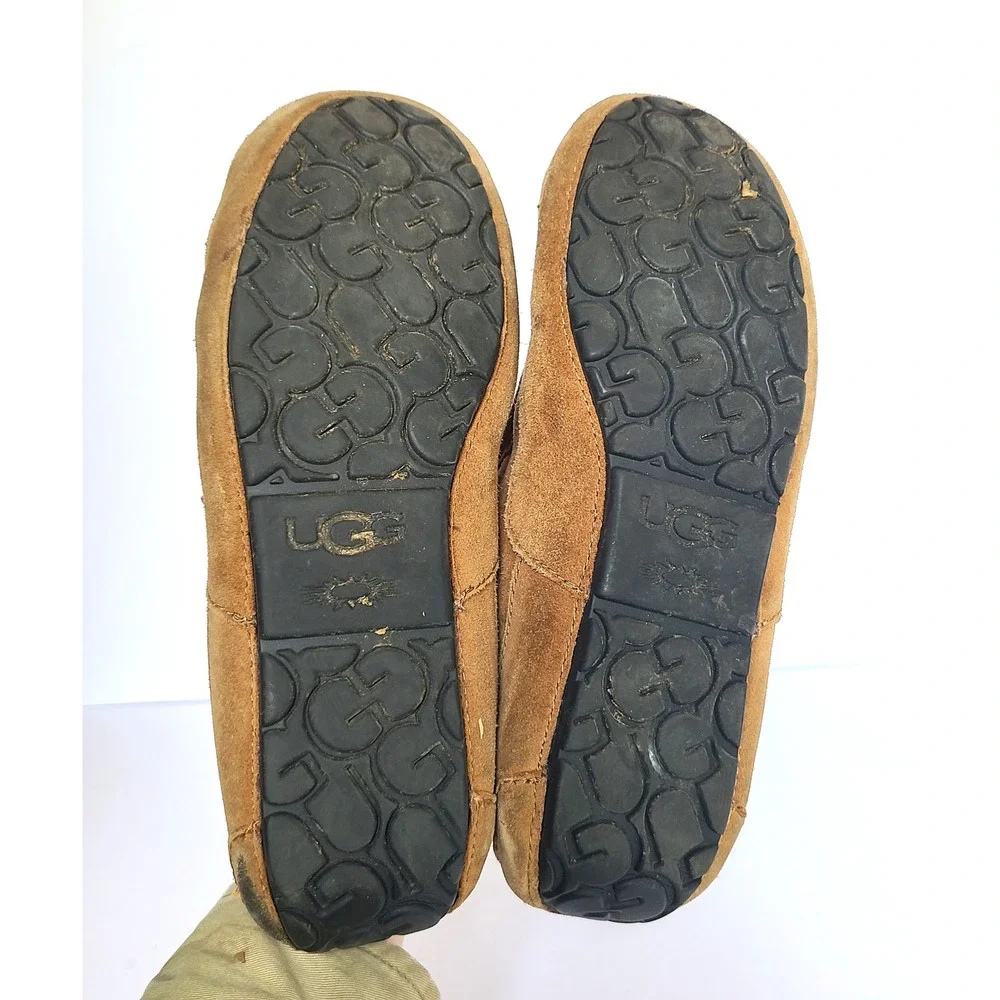 UGG Mens US 10 Ascot‎ Moccasin Moc Slippers Suede Shearling Lined Wool Tan Brown